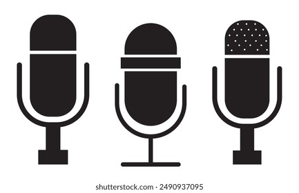 Microphone vector icon set isolated on white background. podcast icon vector. Voice vector icon, Record. Microphone - recording Studio Symbol. Retro microphone icon