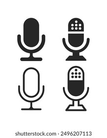 Microphone vector icon set isolated on white background. podcast icon vector. Voice vector icon, Record. Microphone - recording Studio Symbol. Retro microphone icon stock illustration