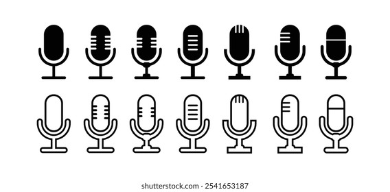 Conjunto de iconos de Vector de micrófono. Micrófonos audio podcast iconos vectoriales. Ilustración vectorial