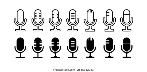 Microphone vector icon set. Microphones audio podcast vector icons. Vector illustration