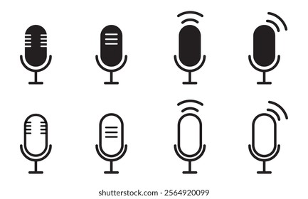 Microphone vector icon set. Microphones audio podcast vector icons. Microphone - Illustration Icons.