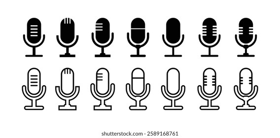 Microphone vector icon set. Microphones audio podcast vector icons. Vector illustration