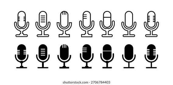 Conjunto de iconos de Vector de micrófono. Micrófonos audio podcast iconos vectoriales. Ilustración vectorial