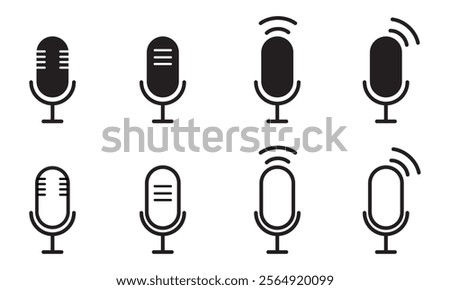 Microphone vector icon set. Microphones audio podcast vector icons. Microphone - Illustration Icons.