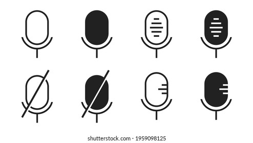 Microphone vector icon set on white background. Voice microphone collection. Podcast symbol.