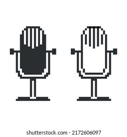 Juego de iconos vectoriales de micrófono. Concepto de podcast. Logo de 8 bits de arte de píxeles. eps10