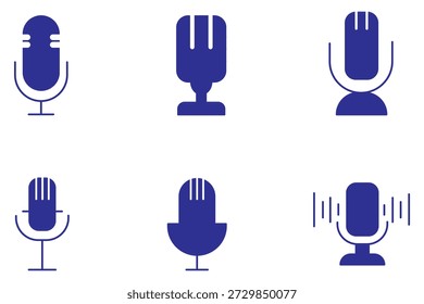 Microphone vector icon set professional studio mic broadcast podcast recording audio equipment design