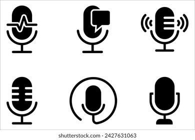 Conjunto de iconos vectoriales de micrófono. Icono de vector de voz, Grabar. Micrófono, grabación Studio Symbol sobre fondo blanco