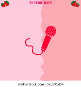 Microphone vector  icon. Strawberry Background.