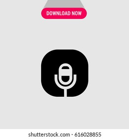 Microphone Vector Icon, The symbol of microphone on black background. Simple, modern flat vector illustration for mobile app, website or desktop app   