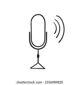 Microphone vector icon. Voice vector icon, Record. Microphone recording Studio Symbol. Retro microphone icon with hand drawn doodle line art style