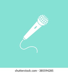 Microphone    vector icon. White  illustration isolated on green  background for graphic and web design.