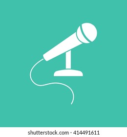 Microphone    vector icon. White  illustration isolated on green  background for graphic and web design.