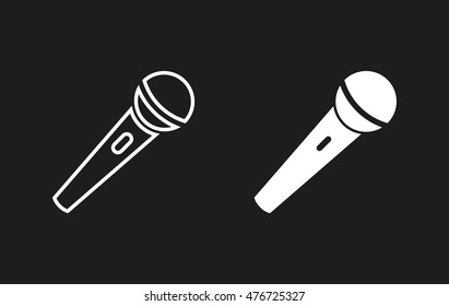 Microphone vector icon. White illustration isolated on black background for graphic and web design.