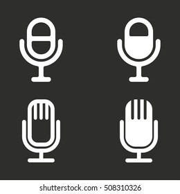 Microphone vector icon. White illustration isolated on black background for graphic and web design.