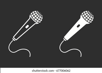 Microphone vector icon. White illustration isolated on black background for graphic and web design.