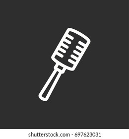Microphone vector icon. White illustration isolated on black background for graphic and web design.