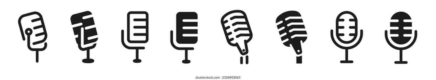 Microphone vector icons. Microphone icon set. Different microphone silhouettes collection. EPS 10