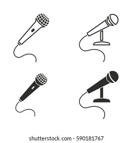 Microphone vector icons set. Black illustration isolated for graphic and web design.