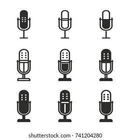 Microphone vector icons set. Black illustration isolated for graphic and web design.