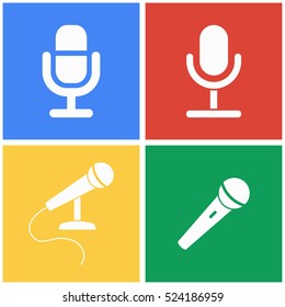 Microphone vector icons set. White illustration isolated for graphic and web design.