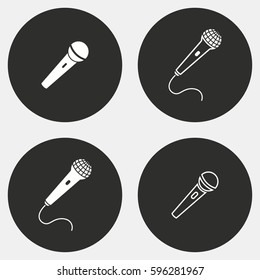 Microphone vector icons set. White illustration isolated for graphic and web design.