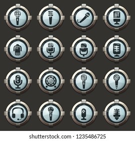 Microphone vector icons in the stylish round buttons for mobile applications and web