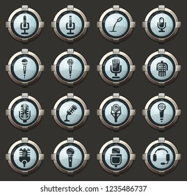 Microphone vector icons in the stylish round buttons for mobile applications and web