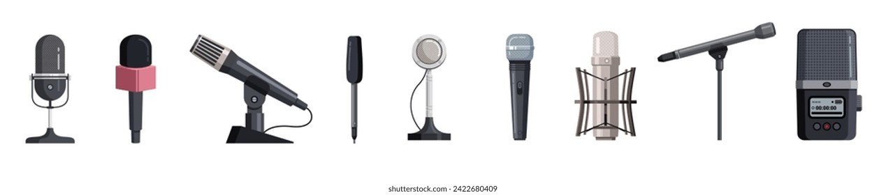 Microphone vector illustration. Vector cartoon set icon music mic. Set icon microphone .