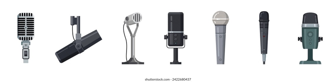 Microphone vector illustration. Vector cartoon set icon music mic. Set icon microphone .