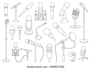 Microphone vector illustration on white background. Vector outline set icon music mic. Isolated outline set icon microphone .