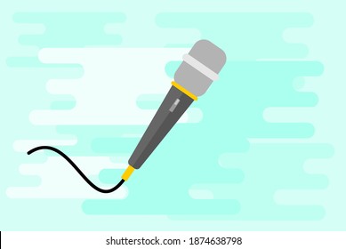 Microphone vector isolated music record symbol on blue background. Studio device. Retro karaoke style in trendy flat style.
