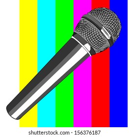 The microphone vector isolated on a rainbow, no signal background.