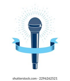 Microphone vector logo or emblem isolated on white, MC rapper or rap battle concept, stand up comic or radio, blogger.