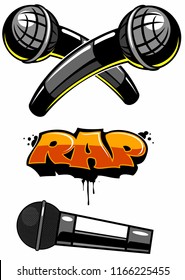 Microphone Vector Logo, Rap Battle Concept, Three Stage Microphones Set  Vector.