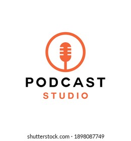 Microphone vector logo template for a recording studio