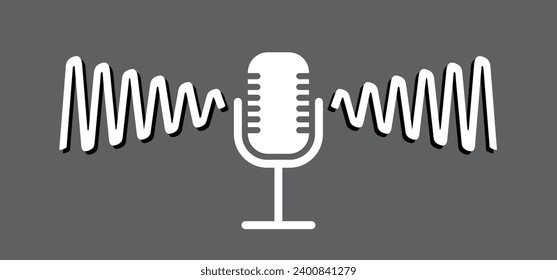 Microphone. Vector mikes line pattern. Podcast, voice icon. Record. Microphone recording, studio symbol. Retro microphone logo. Wireless microphone. Music mic sign. flat design. Sound wave