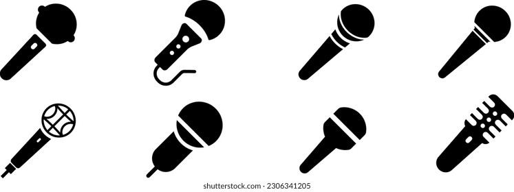  microphone vector sign. Different microphone collection. variant microphone icon. Karaoke mic. Podcast microphone. web and mobile icons. Vector illustration