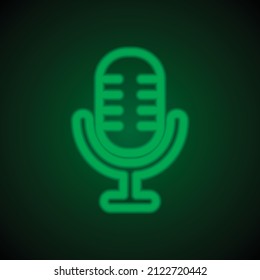 Microphone vector simple icon. Flat desing. Green neon on black background with green light.ai