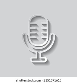 Microphone vector simple icon. Flat design. Paper style with shadow. Gray background.ai
