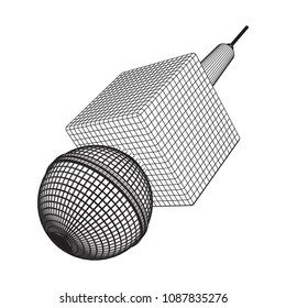 Microphone vector. Wireframe low poly mesh news illustration. News on TV and radio. Interview.