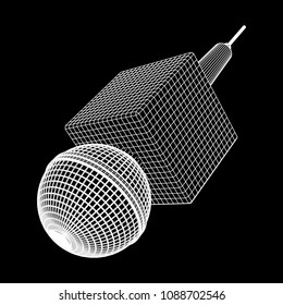 Microphone vector. Wireframe low poly mesh news illustration. News on TV and radio. Interview.