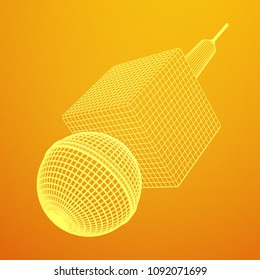 Microphone vector. Wireframe low poly mesh news illustration. News on TV and radio. Interview.