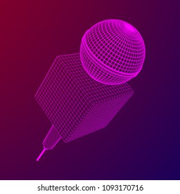 Microphone vector. Wireframe low poly mesh news illustration. News on TV and radio. Interview.