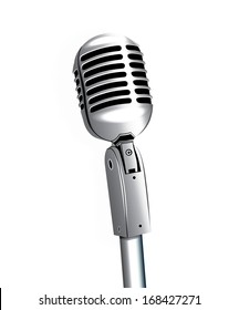 Microphone vintage metallic object vector on stand isolated on white background