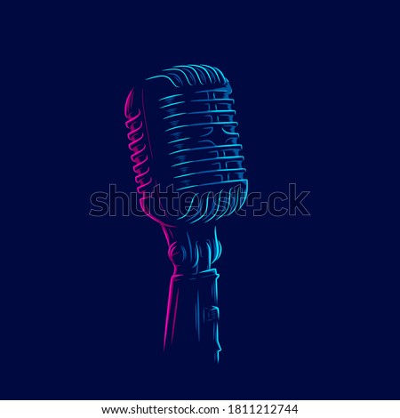 microphone vintage retro mic line pop art potrait logo colorful design with dark background. Abstract vector illustration.