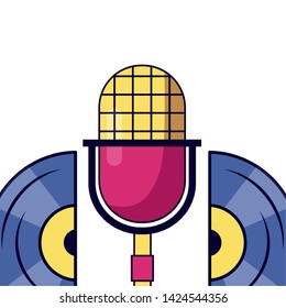microphone and vinyl instrument and equipment festival music vector illustration