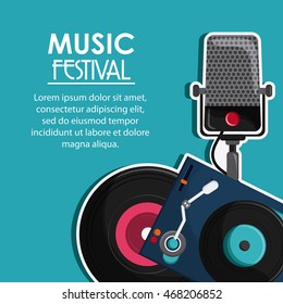 microphone vinyl music sound media festival icon. Flat and colorful illustration