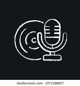 Microphone and vinyl record chalk icon. Podcast. Thin line flat vector illustration.