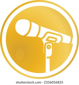 Microphone vocal equipment on a handle against a golden color background and round shapes